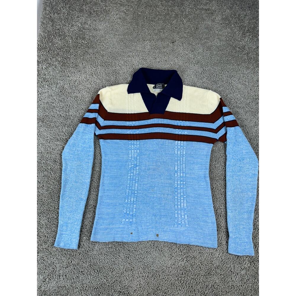VINTAGE Gary Reed Sweater Mens Large Blue Beige Acrylic Pullover Long Sleeve
